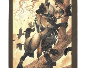 Female Werewolf With Crows Tapestry