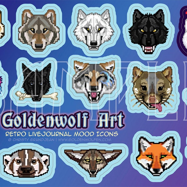 Goldenwolf Art Retro LJ Mood Icon Sticker Sheet