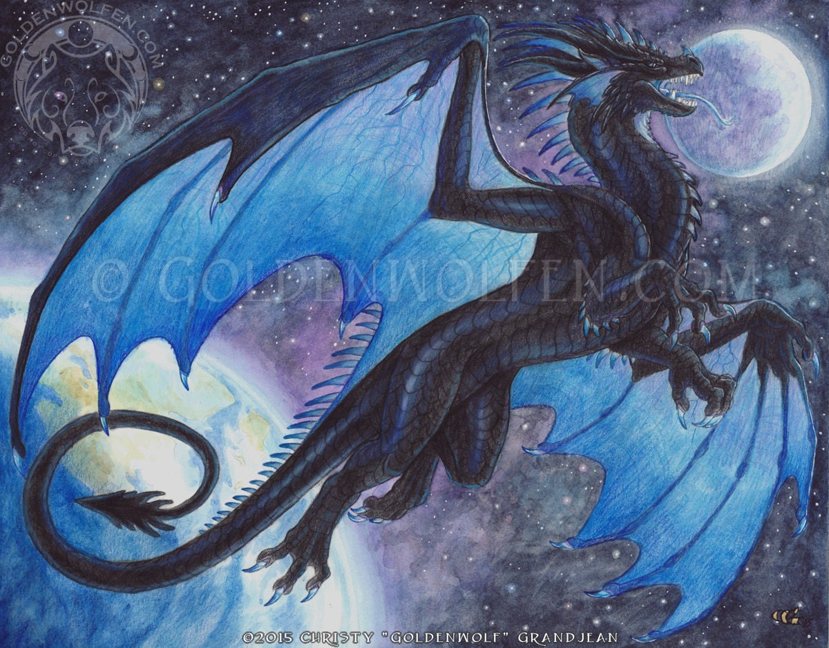 Cosmic Dragon Flies Through Space Print - Etsy