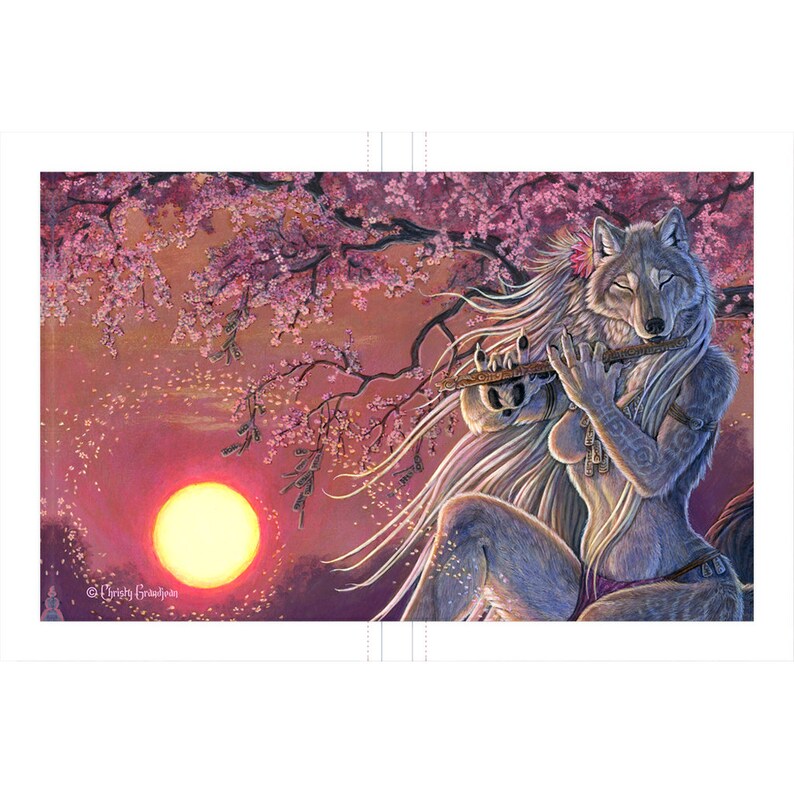 Female Wolf Playing Flute Journal Etsy