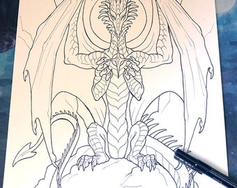 Crystal Star Dragon Original Ink Drawing