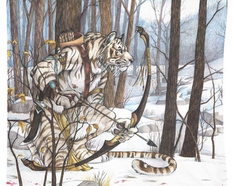 White Tiger Archer Hunter Tapestry