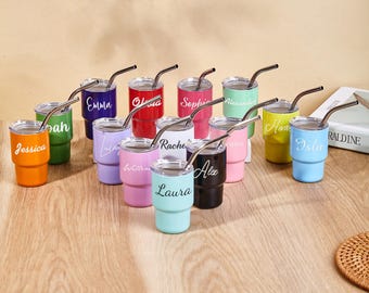 Personalized Mini Tumbler, Custom Wedding Favor, Bridesmaid Gift, Small Coffee Mug, 3oz Shot Glass, Party Name Cup, Bachelorette Girl Gift