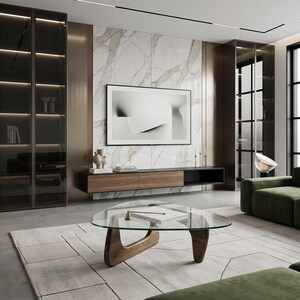 Natural Wood Coffee Table with Tempered Glass Top – Modern Home & Office Decor