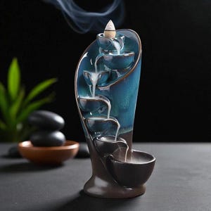 Cascade Torch Backflow Incense Burner | Minimalist Ceramic Waterfall Cone Holder for Aromatherapy & Meditation | Zen Home Decor Gift