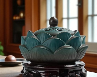Ceramiczna kadzielnica z podstawką w kształcie lotosu – elegancka rzeźba w formie talerza aromaterapeutycznego do domu