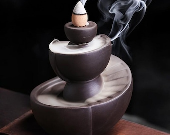 Ceramiczny kominek kadzielniczy z wodospadem i przepływem zwrotnym