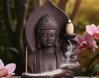 Kadzielnica Buddy z fioletowej gliny z przepływem zwrotnym