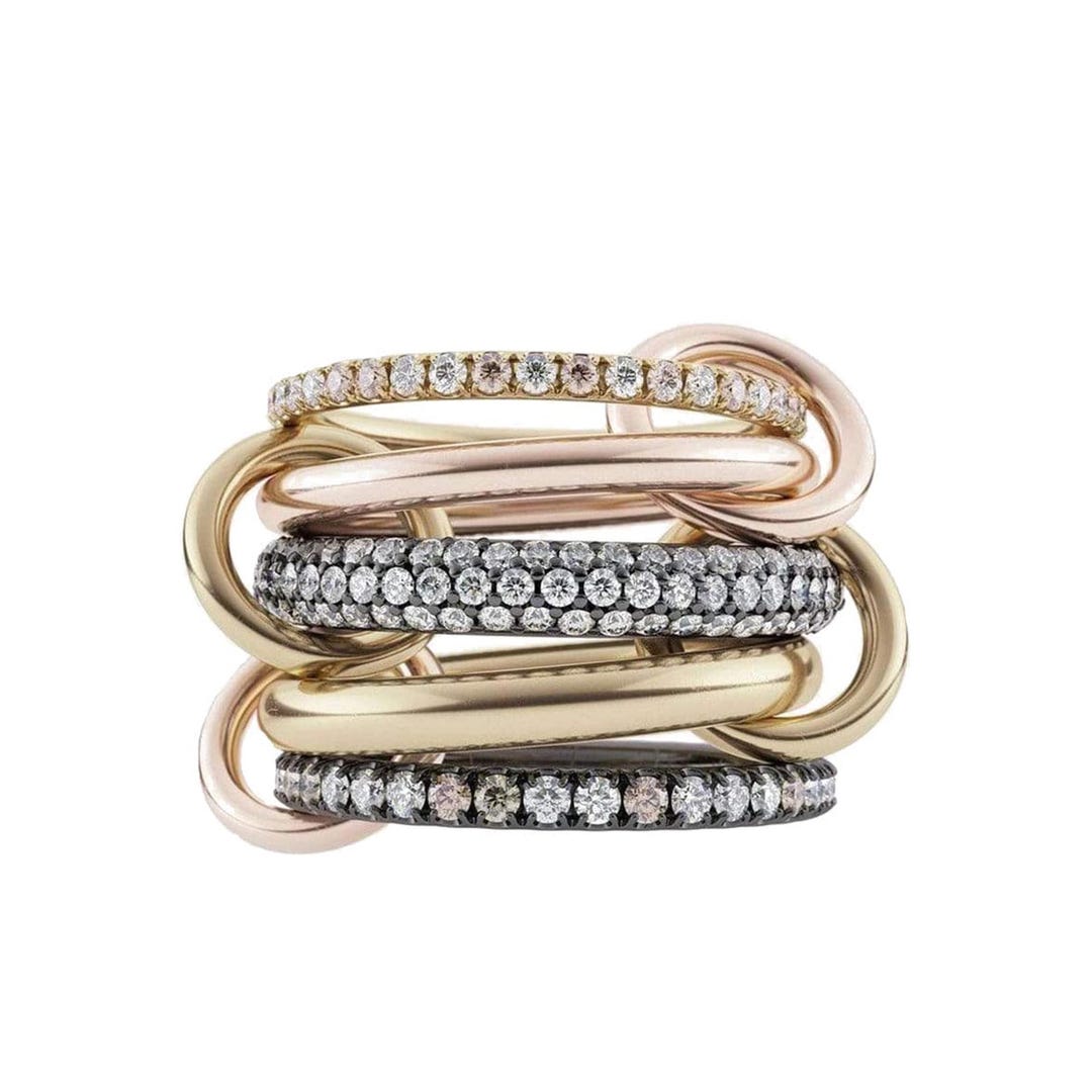 Two Tone Diamond Spinner Ring, Silver Gold Vermeil Stacking Ring ...
