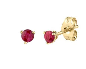 Natural Ruby Stud Earrings, 14K Gold Ruby Earrings, Minimal Red Gemstone Studs, July Birthstone Earrings
