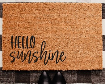 Hello Sunshine Doormat | Coir Welcome Mat | Modern Farmhouse Entryway Decor | Housewarming Gift | Sunny Home Decor