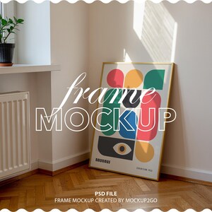 Single Frame Mockup: Din A ratio, Thin Wood, Day Light Interior Scene (PSD JPG)
