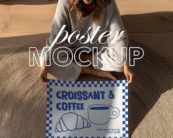 Mockup di poster con persona: formato 3x4, modello di scena d'interni boho (PSD)