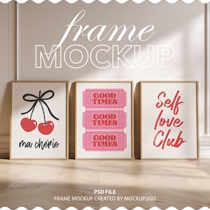 Set of 3 Frames Mockup: DIN A Ratio, Thin Wood (PSD Template)