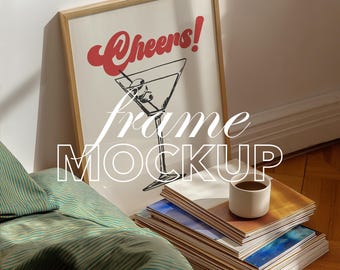 Bedroom Frame Mockup: DIN A Ratio Thin Wood Frame (PSD, JPG)