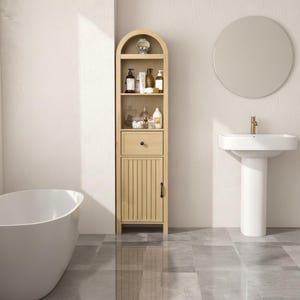 Narrow Freestanding Bathroom Cabinet: Fluted Door MDF Storage