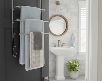 Over-the-Door 3-Bar Towel Rack – Nickel Finish Bathroom Organizer