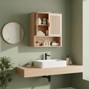Natural Oak Over-Toilet Bathroom Cabinet - Adjustable Shelves, Space-Saving Storage