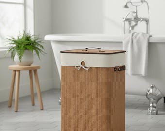 Bamboo Laundry Hamper with Lid: Large Rectangle Clothes Basket