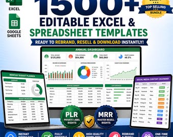 Pakiet arkuszy kalkulacyjnych PLR, MRR i odsprzedawalnych, ponad 1500 szablonów Excel i Arkuszy Google