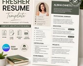 Graduate Fresher Editable ATS Resume Template Bundle with Cover Letter, Reference Page, resume guide