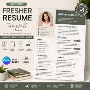 Graduate Fresher Editable ATS Resume Template Bundle with Cover Letter, Reference Page, resume guide