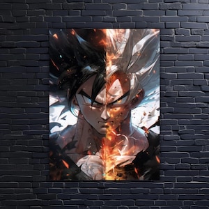 Plakat metalowy z Goku Duality – Dragon Ball Super Split Face Wall Art