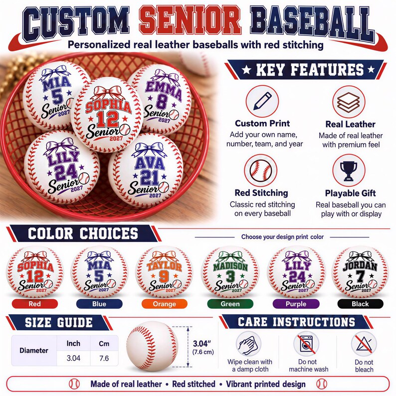 Personalized Leather Baseball With Team Name, Player Number & Logo ...