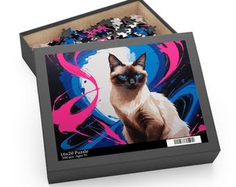 Colorful Cat Puzzle: 120, 252, 500-Piece, Fun Family Activity, Unique Cat Lovers Gift, Home Decor, Cat-Themed Puzzle