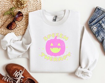 Speech Therapy Pumpkin Sweatshirt, Speech Therapist Shirt, Trick or Speech Shirt, Special Education Shirt, SLP Halloween Shirt, SLP Gift