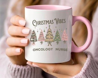 Oncology Nurse Coffee Mug For Christmas, Christmas Tree Coffee Mug, Oncology Nurse Christmas Gift, Nurse Appreciation, Gift For Nurse