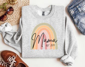 Custom Mama Sweatshirt, Christmas Gift for Mom, Gift for Mother's Day, First time Moms, Baby Announcement, Baby Shower Gift, Est Year Mama