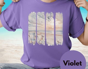 Watercolor Beach Scene T-Shirt: Vintage Coastal Unisex Tee