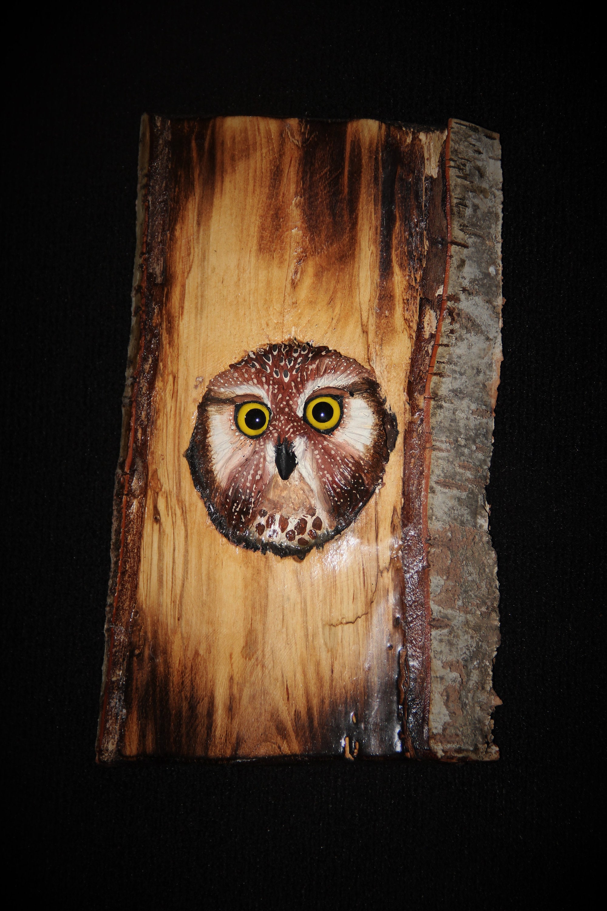Wood Carving Sculpture Bird Owl - Owl Art - OOAK - Hand Carved and
