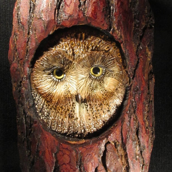 Wood Carved Owl Bird Art