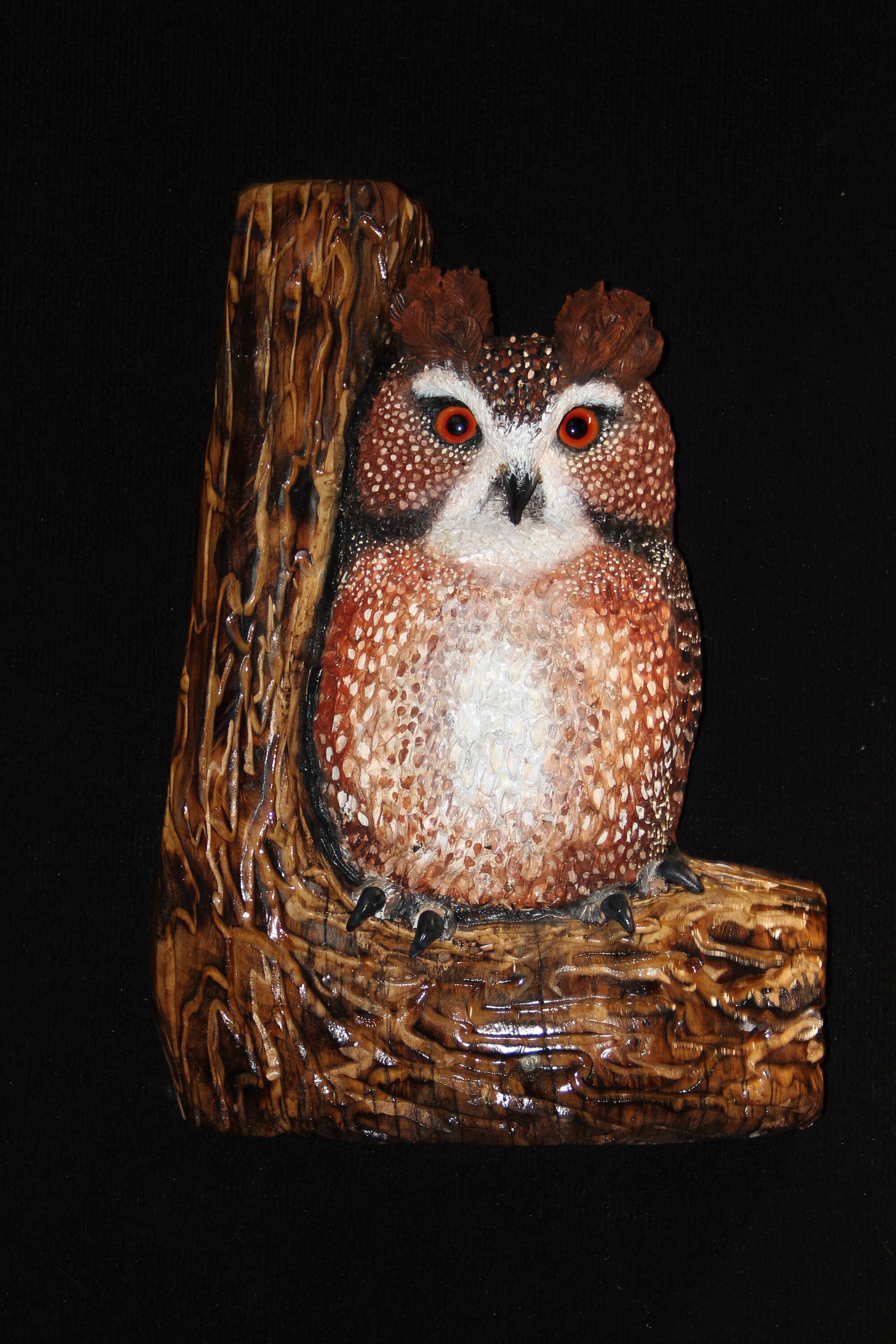 Wood Sculpture Carving -Owl Bird Sculpture - Barn Owl Art - OOAK - Hand Carved and Sculpted in Maple