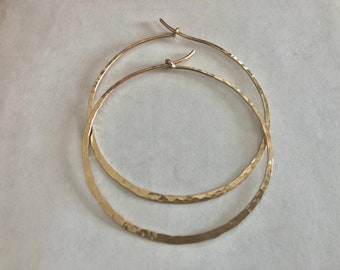 14K Gold Filled Hoop Earrings: Hammered 2.5 Inch Diameter 16 gauge thick