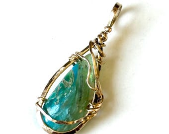 Peruvian Opal Pendant 14K Yellow Gold Filled Andean Opal