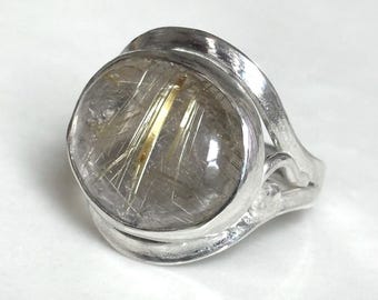 Rutilated Quartz Ring Size 6 Sterling Silver
