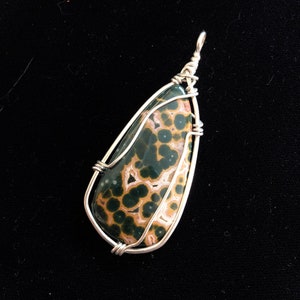 Ocean Jasper Pendant, Large Orbicular Jasper Pendant, Wire Wrap Sea Jasper