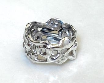 Abstract Silver Band, Molten Sterling Silver Ring Size 7