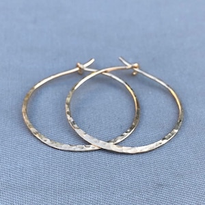 Gold Hoop Earrings, 12 K Gold Filled Hoops, 1.5 Inches Diameter, 16 Gauge Thick, Hammered, Classic Gold Hoops, Free Shipping