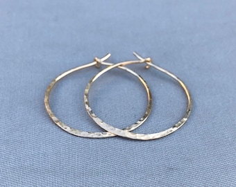 12K Gold Filled Hoop Earrings: Hammered Classic Hoops