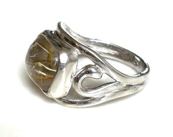 Ruticulated Quartz Ring Size 9.5 Sterling Silver
