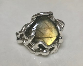 Labradorite Ring Size #11.5 Molten Silver Ring