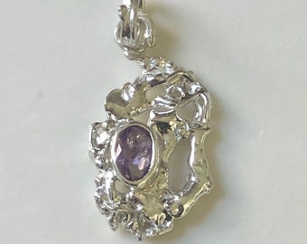 Amethyst Pendant, Sterling Silver Molten Pendant