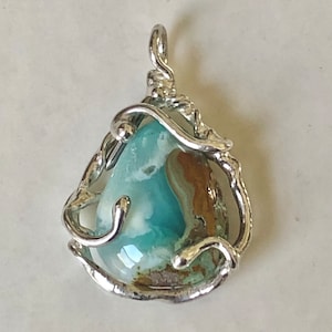 Gemsilica Chrysocolla Pendant, Peruvian Gemsilica  Sterling Silver Pendant
