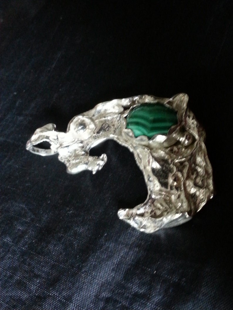 Sterling Silver Distressed Pendant Malachite Pendant Freeform Sculpted Pendant Malachite Pendant