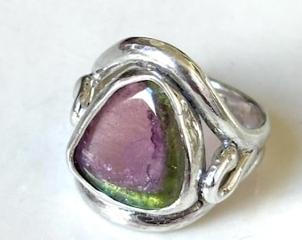 Watermelon Tourmaline Ring Size 5 Sterling Silver