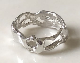 Abstract Molten Sterling Silver Band Size #13 Free Shape Band